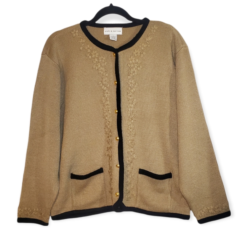 Vintage Croft & Barrow Button Front Cardigan Grandma Sweater Contrast